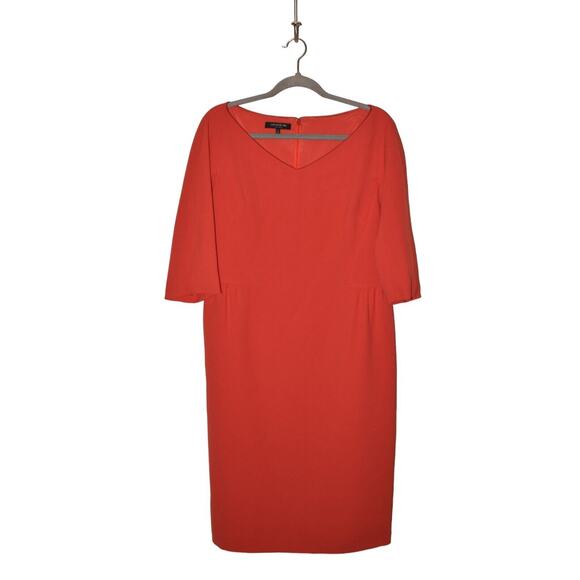 LAFAYETTE 148 NEW YORK NEW $498 Crepe Shirred Lined V-Neck Dress Salsa Size 12 - Picture 1 of 3